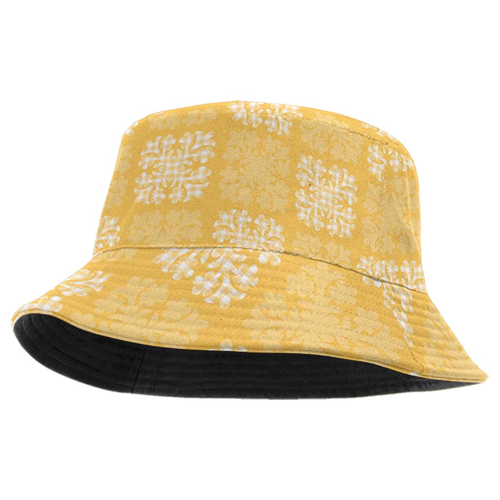 Yellow Palaka Quilt Hawaii Bucket Hat Traditional Hawaii-plaid Pattern - Polynesian Pride