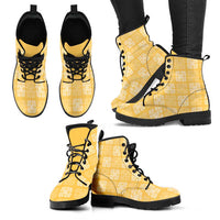 Yellow Palaka Quilt Hawaii Leather Boots Traditional Hawaii-plaid Pattern - Polynesian Pride