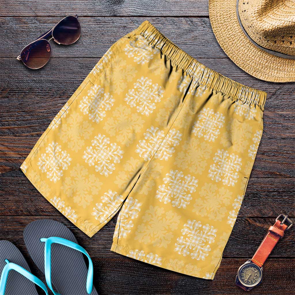 Yellow Palaka Quilt Hawaii Shorts for Men Traditional Hawaii-plaid Pattern - Polynesian Pride