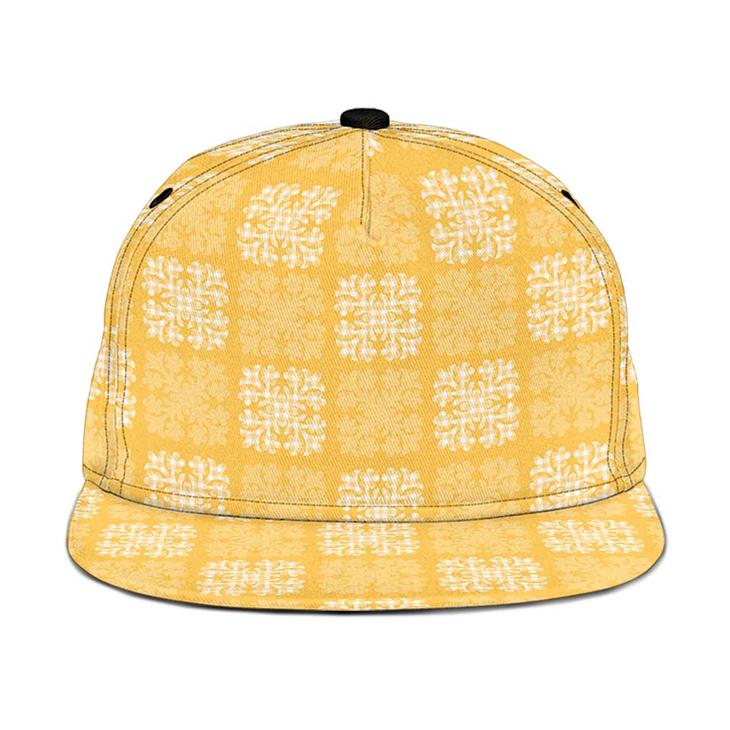 Yellow Palaka Quilt Hawaii Snapback Cap Traditional Hawaii-plaid Pattern - Polynesian Pride