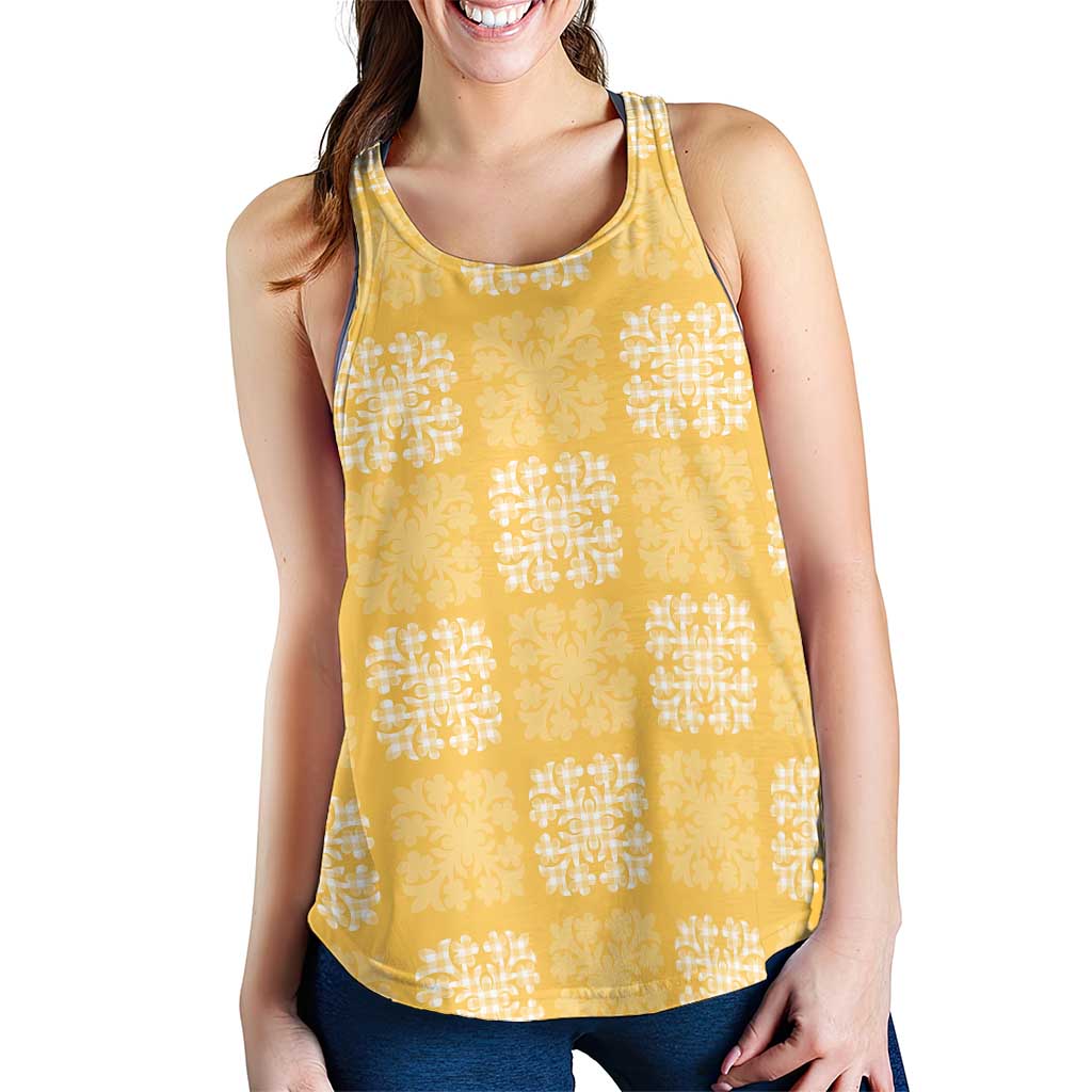 Yellow Palaka Quilt Hawaii Women Racerback Tank Traditional Hawaii-plaid Pattern - Polynesian Pride