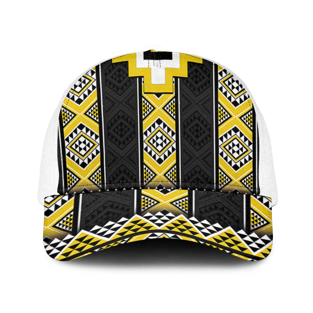 Yellow Taniko Aotearoa Baseball Net Cap Niho Taniwha Mix Poutama - Polynesian Pride