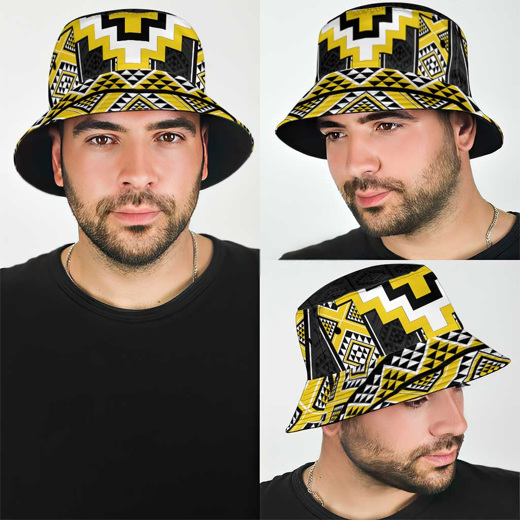 Yellow Taniko Aotearoa Bucket Hat Niho Taniwha Mix Poutama LT14