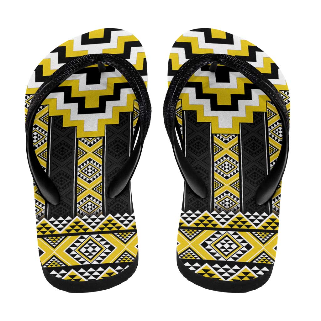 Yellow Taniko Aotearoa Flip Flops Niho Taniwha Mix Poutama - Polynesian Pride