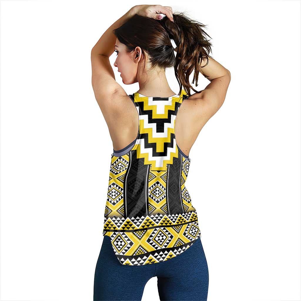 Yellow Taniko Aotearoa Women Racerback Tank Niho Taniwha Mix Poutama LT14