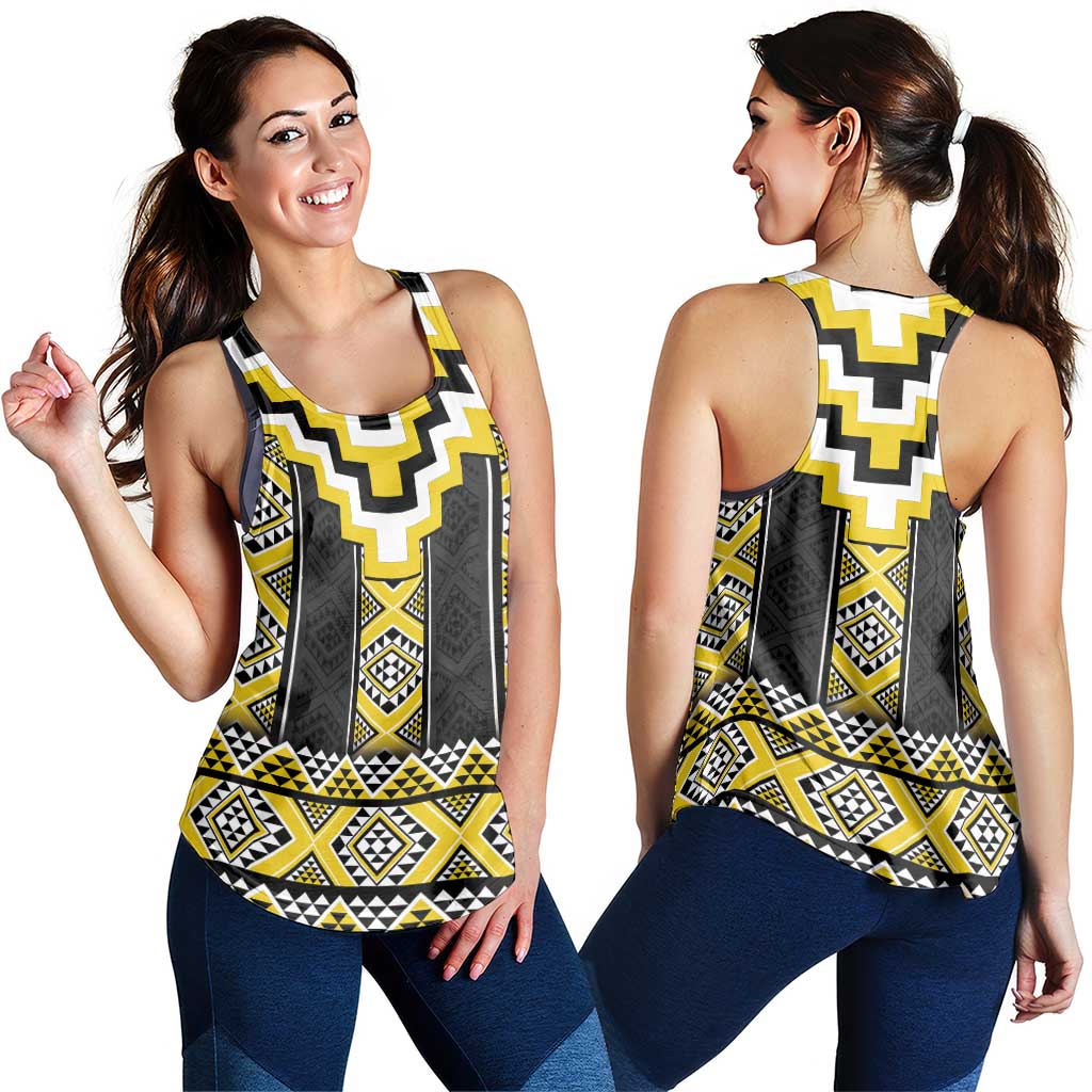 Yellow Taniko Aotearoa Women Racerback Tank Niho Taniwha Mix Poutama LT14
