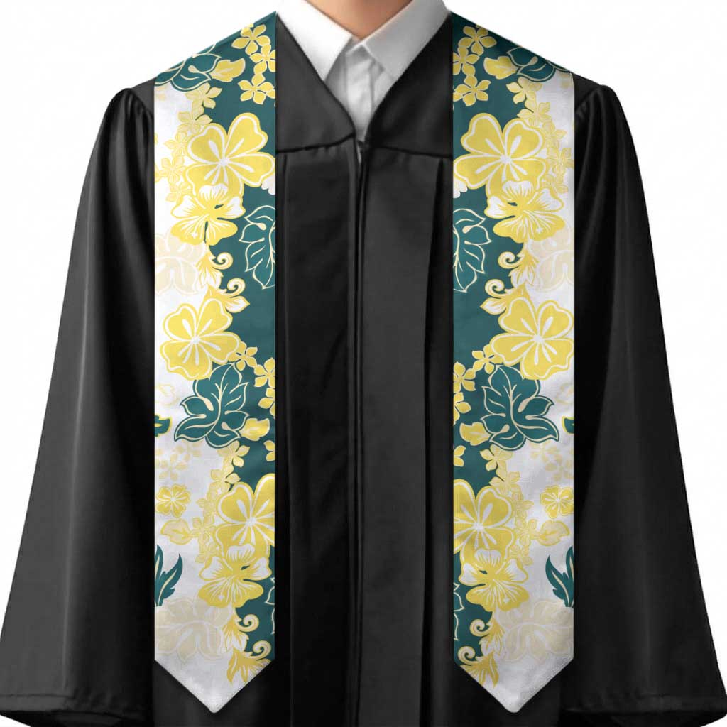 Yelow Teal Hibiscus Plumeria Floral Graduation Stole