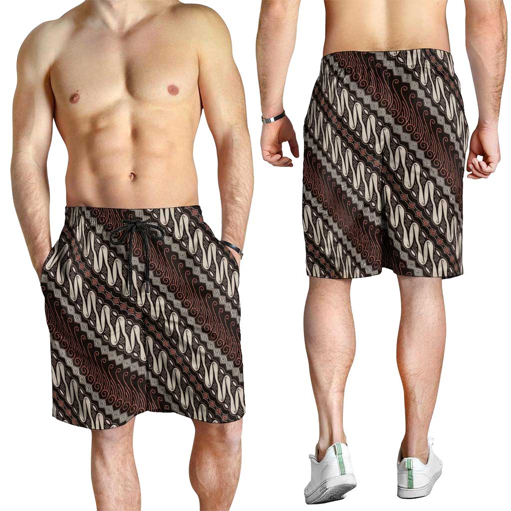 Yogyakarta Parang Batik Motifs Shorts for Men Indonesian Traditional Pattern