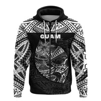 Guam Rugby Zip Hoodie Polynesian Patterns Black LT16 - Polynesian Pride