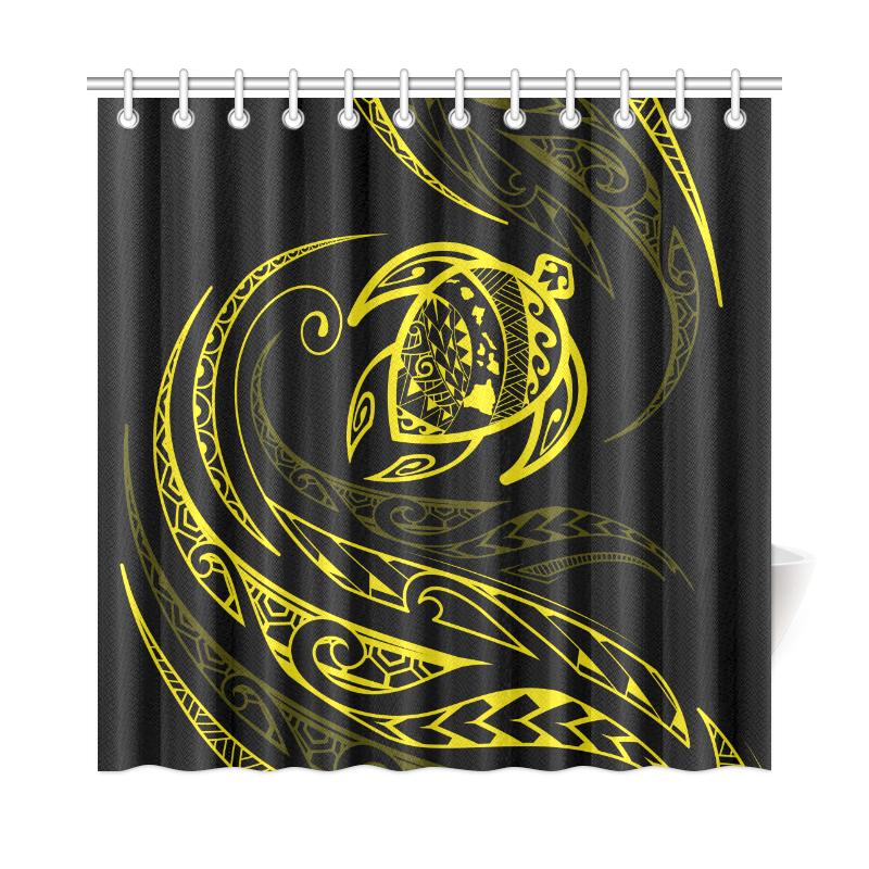 Hawaii Turtle Shower Curtain - Yellow - Frida Style 177 x 172 (cm) Black - Polynesian Pride