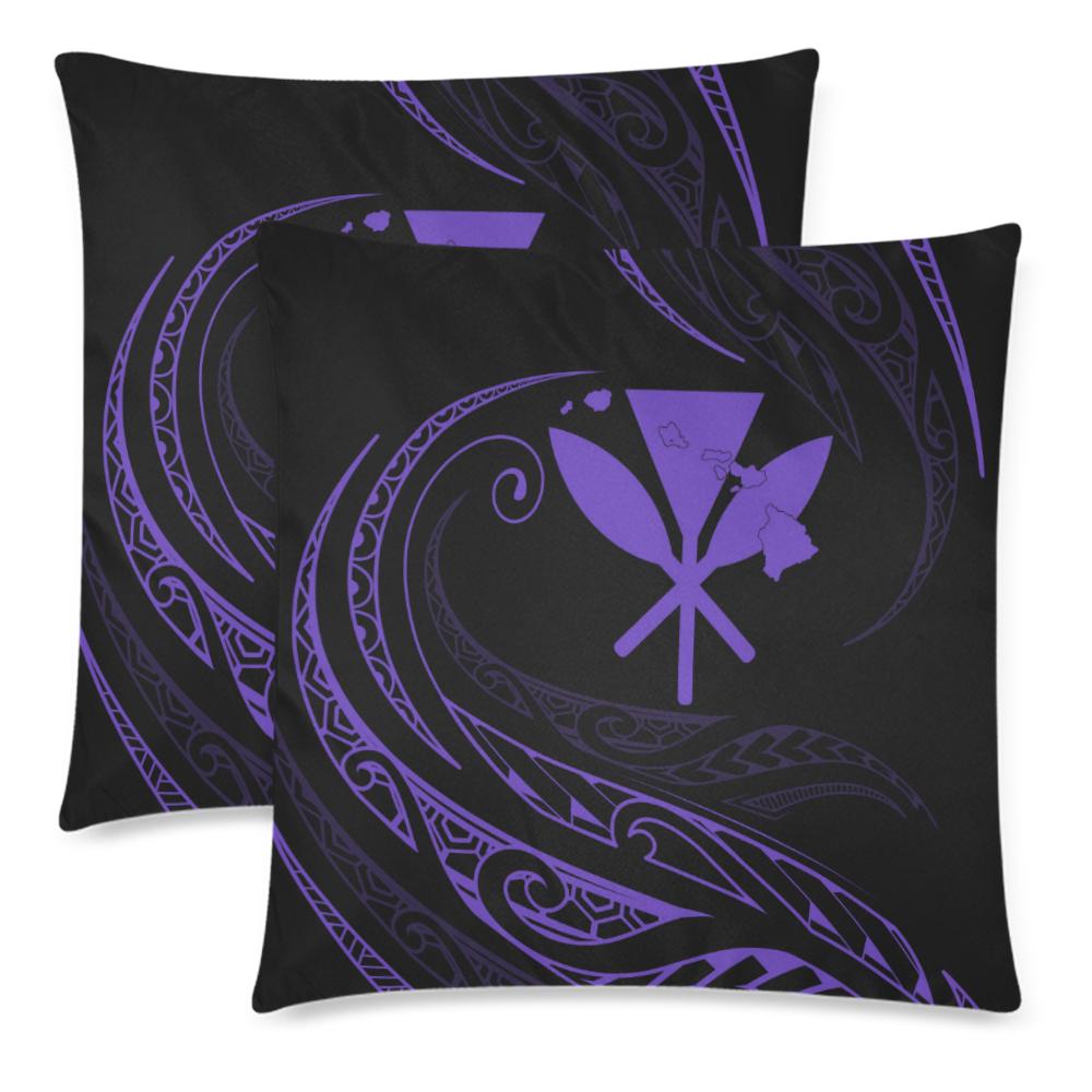 Kanaka Pillow Covers - Purple - Frida Style One Size 18"x 18" (Twin Sides) (Set of 2) Black - Polynesian Pride