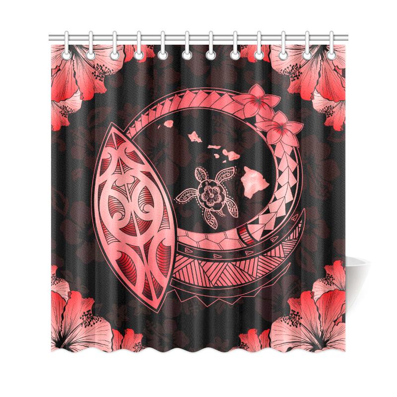 Hawaii Hibiscus Map Hidden Polynesian Red Turtle Shower Curtain - Polynesian Pride