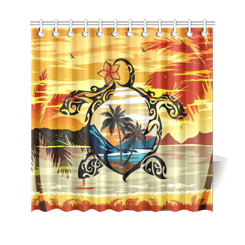 Hawaii Turtle Plumeria Coconut Tree Polynesian Shower Curtain - Yellow 177 x 172 (cm) Yellow - Polynesian Pride