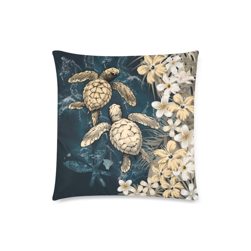 Kanaka Maoli (Hawaiian) Pillow Cases - Sea Turtle Tropical Hibiscus And Plumeria Gold - Polynesian Pride