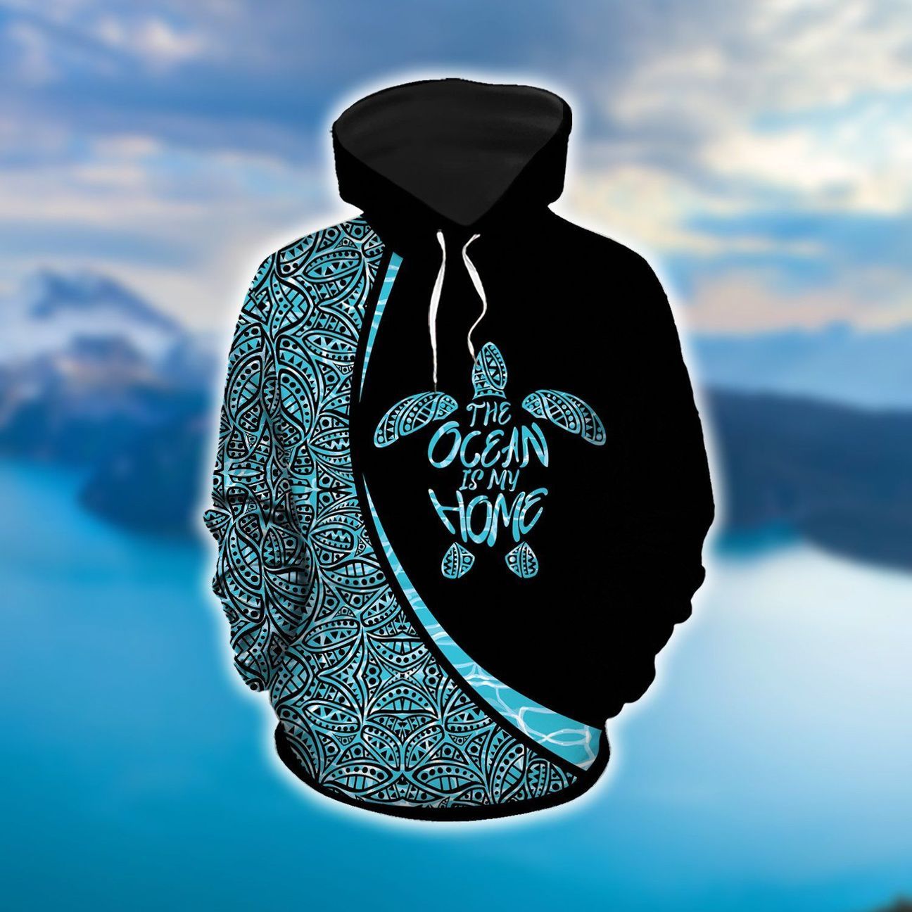 Hawaii Turtle Tribal Pattern Hoodie Blue Unisex Blue - Polynesian Pride