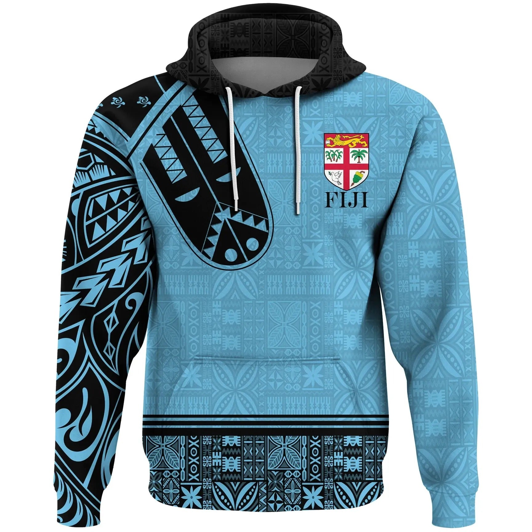 (TURAGABECI) Fiji Strong Hoodie Fijian Tapa Blue Unisex Blue - Polynesian Pride