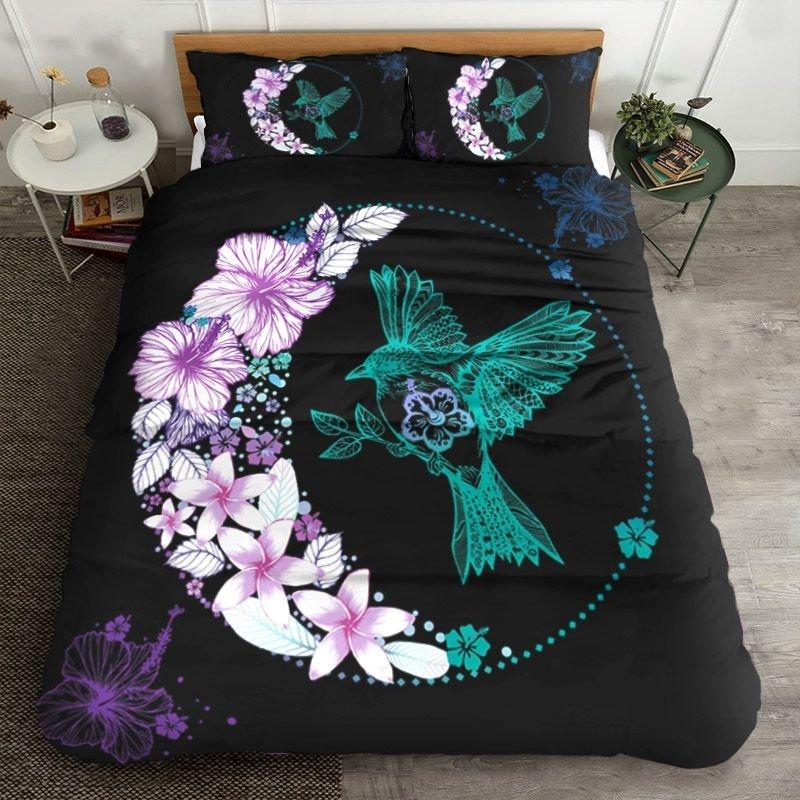 Hawaiian Colorful Flower Hummingbird Bedding Set - AH Black - Polynesian Pride