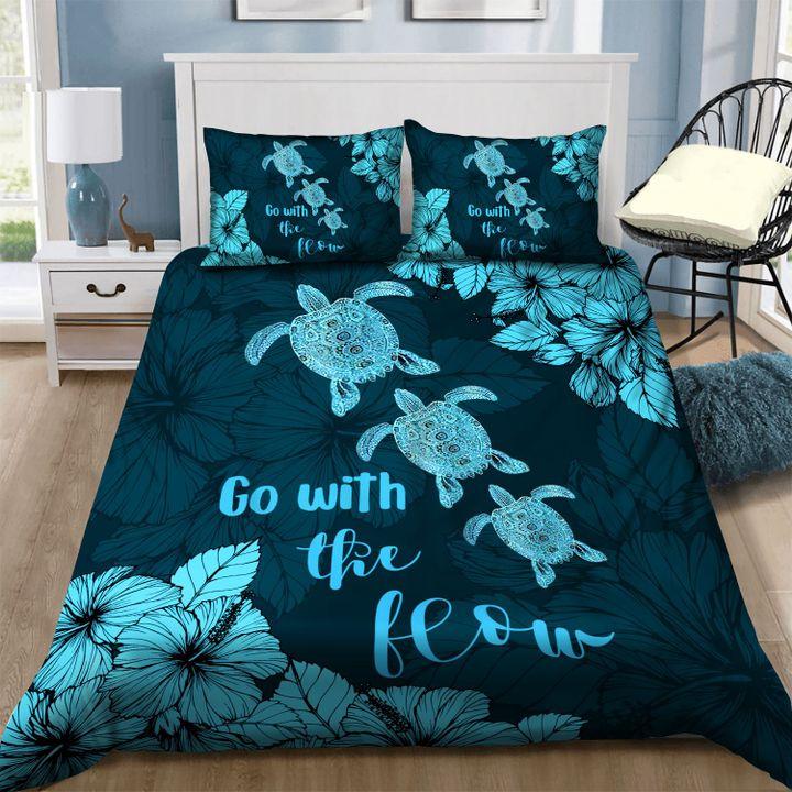 Hawaii Turtle Hibiscus Bedding Set - Deep Ocean - AH Blue - Polynesian Pride