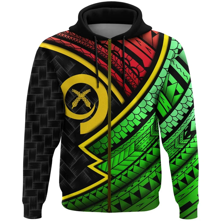 Vanuatu Zip Hoodie Vanuatu Lauhala Polynesian Unisex Green - Polynesian Pride