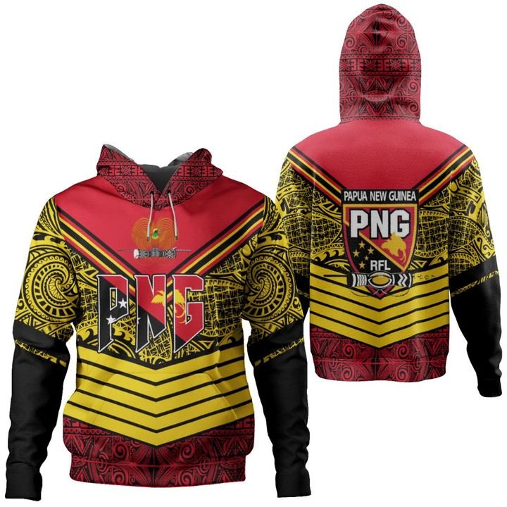 Papua New Guinea Hoodie Tapa Lauhala Rugby Scrum Style Unisex Yellow - Polynesian Pride