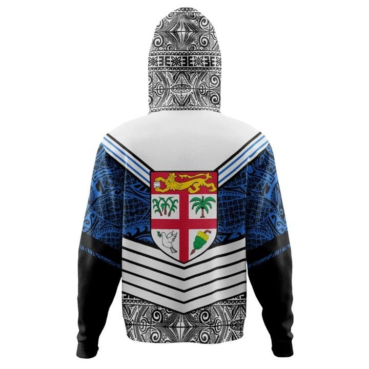 Fiji Zip Hoodie Tapa Lauhala Rugby Scrum Style - Polynesian Pride