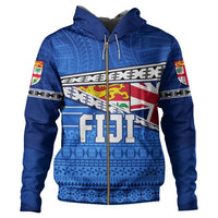 Custom Fiji Zip Hoodie Flag Tapa Pattern Stronic Style - Polynesian Pride