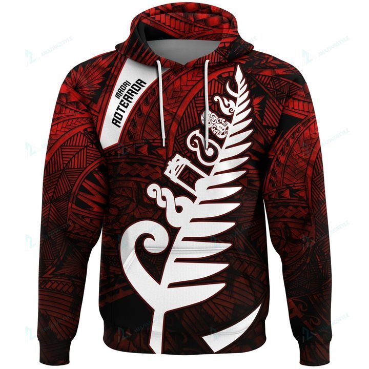 Custom New Zealand Maori Pullover Hoodie, Maori Symbols Red Unisex Red - Polynesian Pride