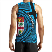Fiji Islands Men Tank Top Circle - Fijian Tapa Blue - Polynesian Pride