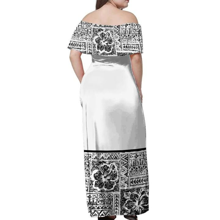 Fiji Tribal Hibiscus Off Shoulder Long Dress - Polynesian Pride