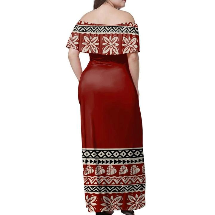 Fiji Ancient Tropical Pattern Off Shoulder Long Dress - Polynesian Pride