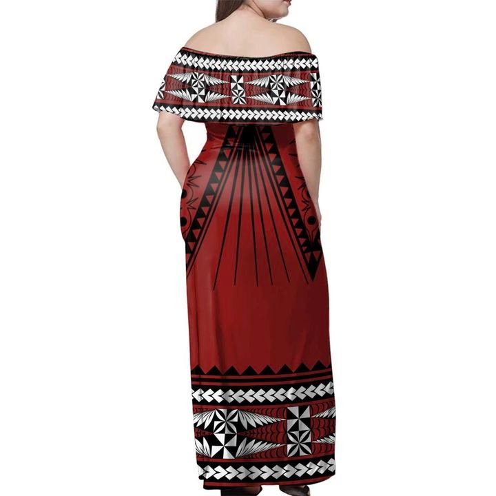 Tonga Pattern Style Off Shoulder Long Dress - Polynesian Pride