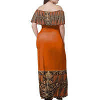 Tonga Ngatu Pattern Orange Off Shoulder Long Dress - Polynesian Pride