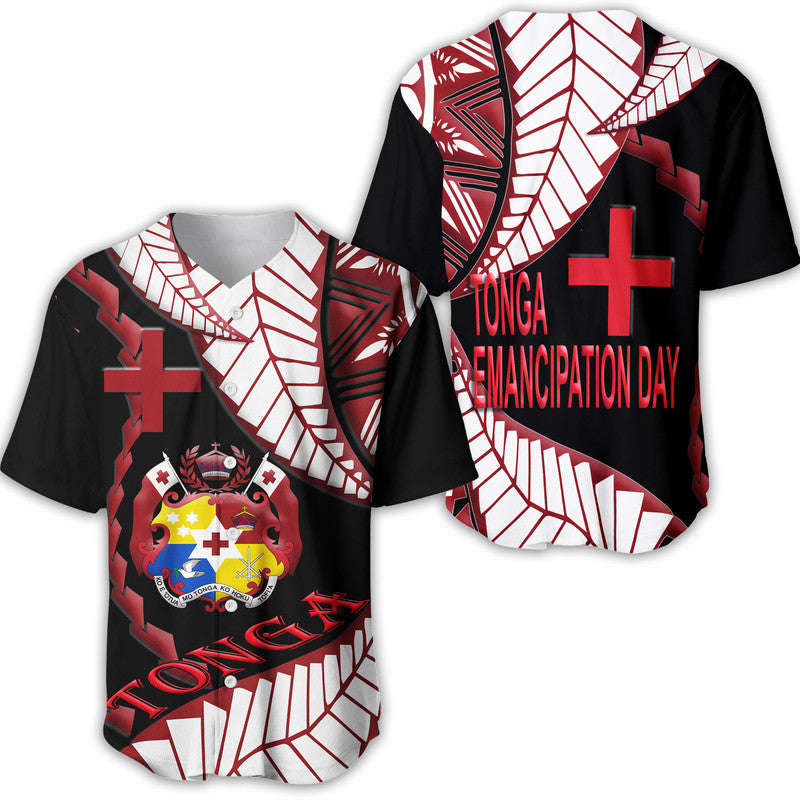 Tonga Emancipation Day Baseball Jersey Kupesi Pattern No.1 Black LT9 6XL - Polynesian Pride
