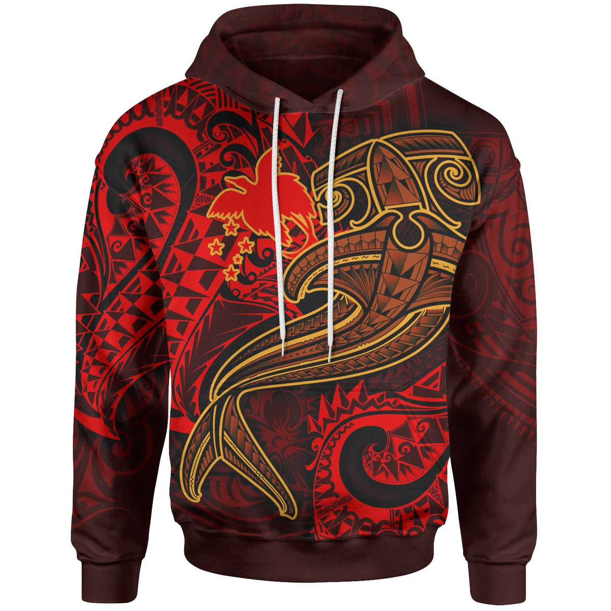 Papua New Guinea Hoodie Red Shark Polynesian Tattoo Unisex Red - Polynesian Pride