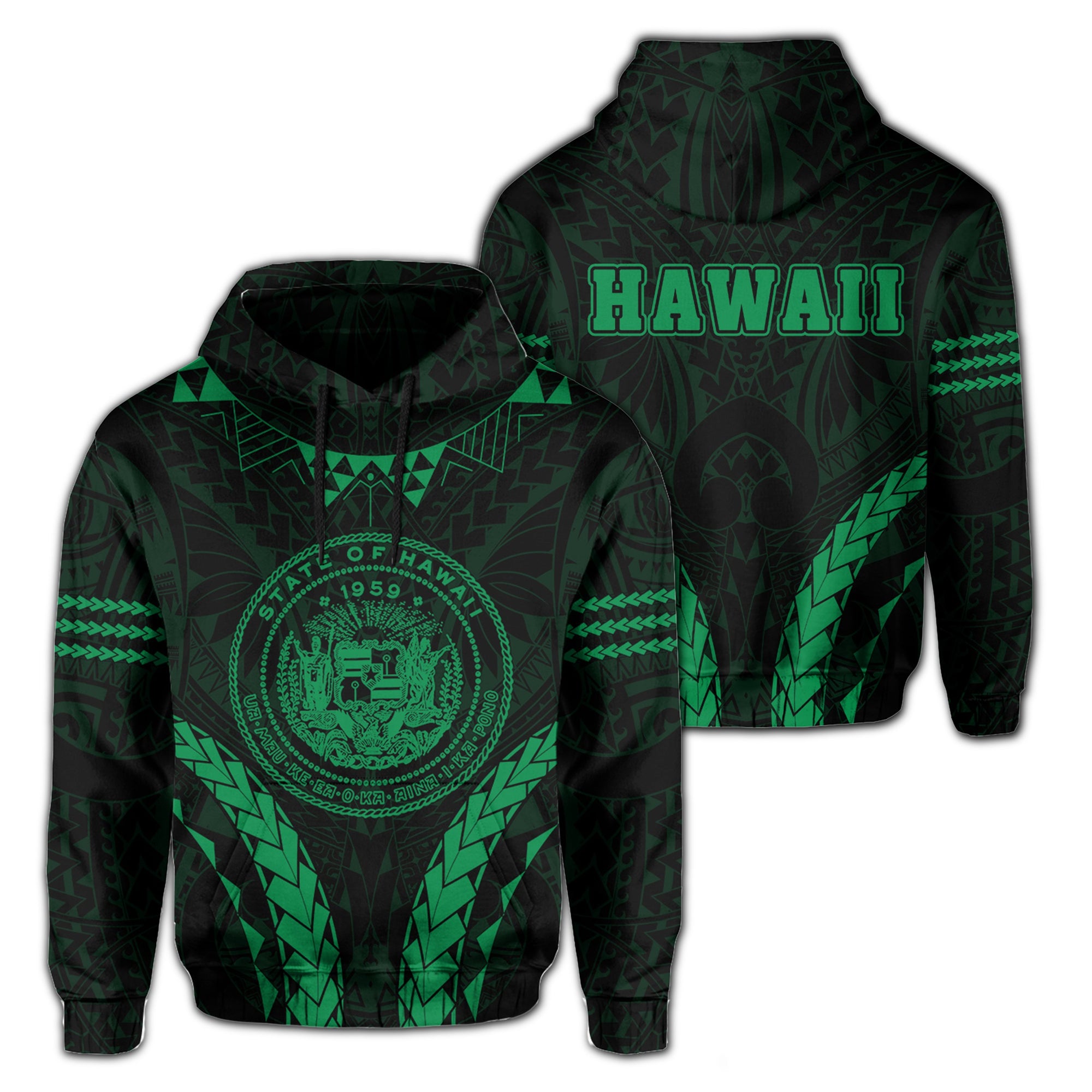 Polynesian Kakau Seal of Hawaii Hoodie Sport Style Version 2.0 Green Unisex Green - Polynesian Pride