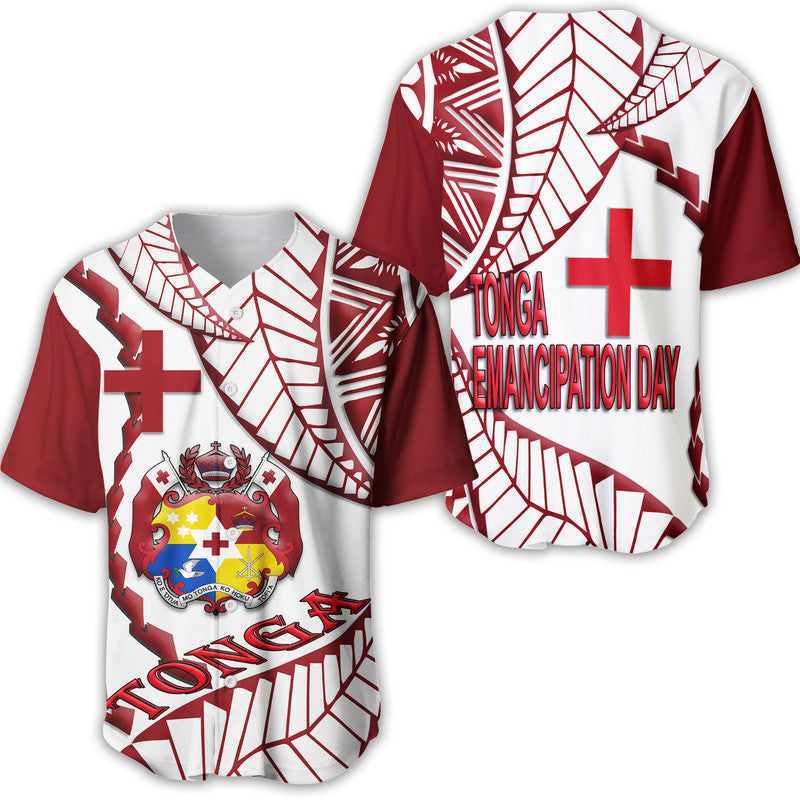 Tonga Emancipation Day Baseball Jersey Kupesi Pattern No.1 White LT9 6XL - Polynesian Pride