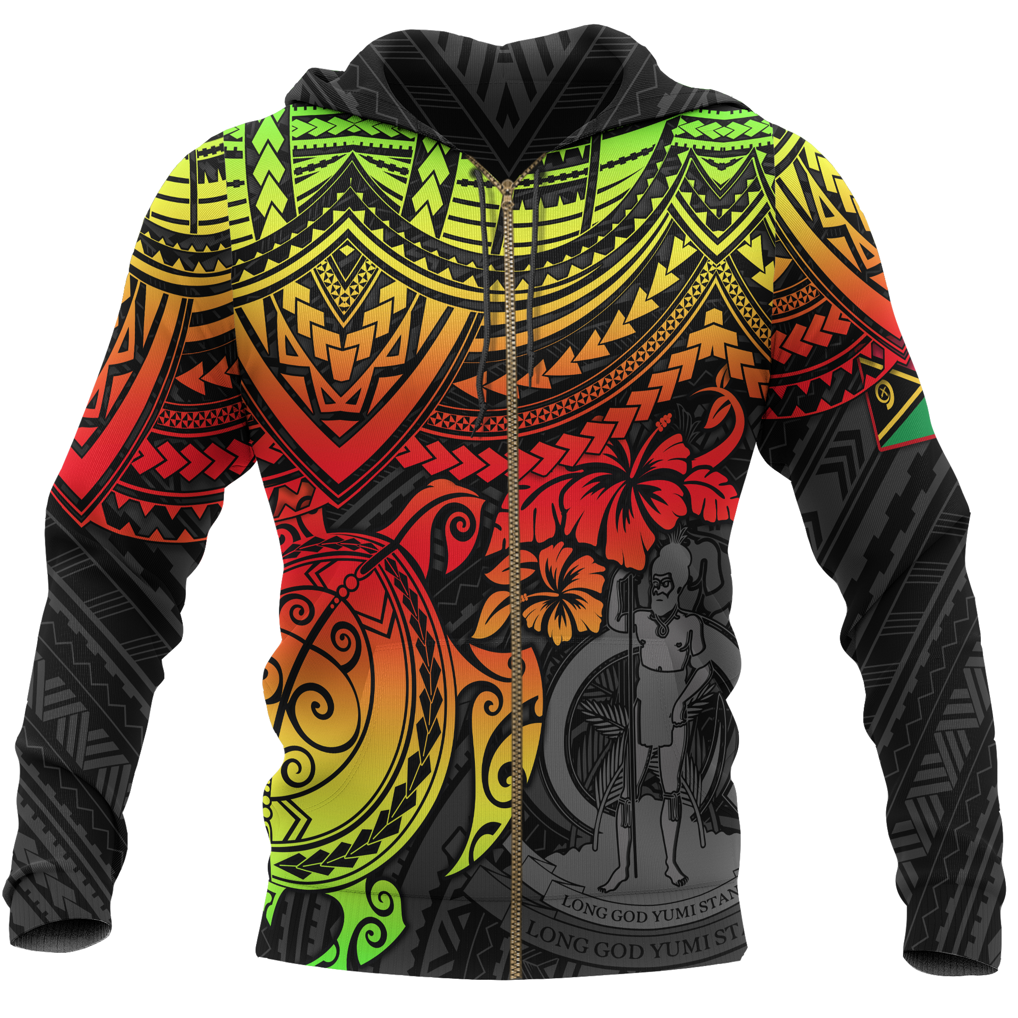 Vanuatu Polynesian Zip up Hoodie Reggae Turtle Unisex RED - Polynesian Pride