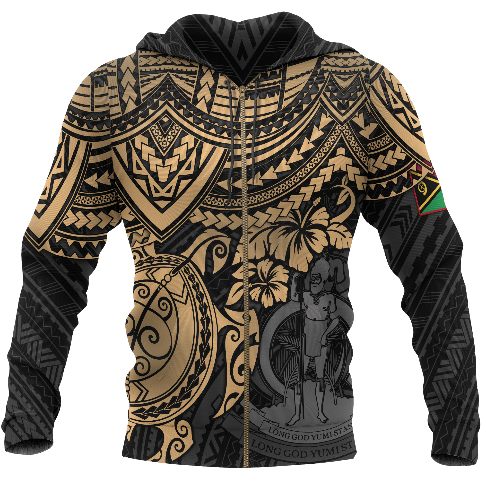 Vanuatu Polynesian Zip up Hoodie Gold Turtle Unisex GOLD - Polynesian Pride