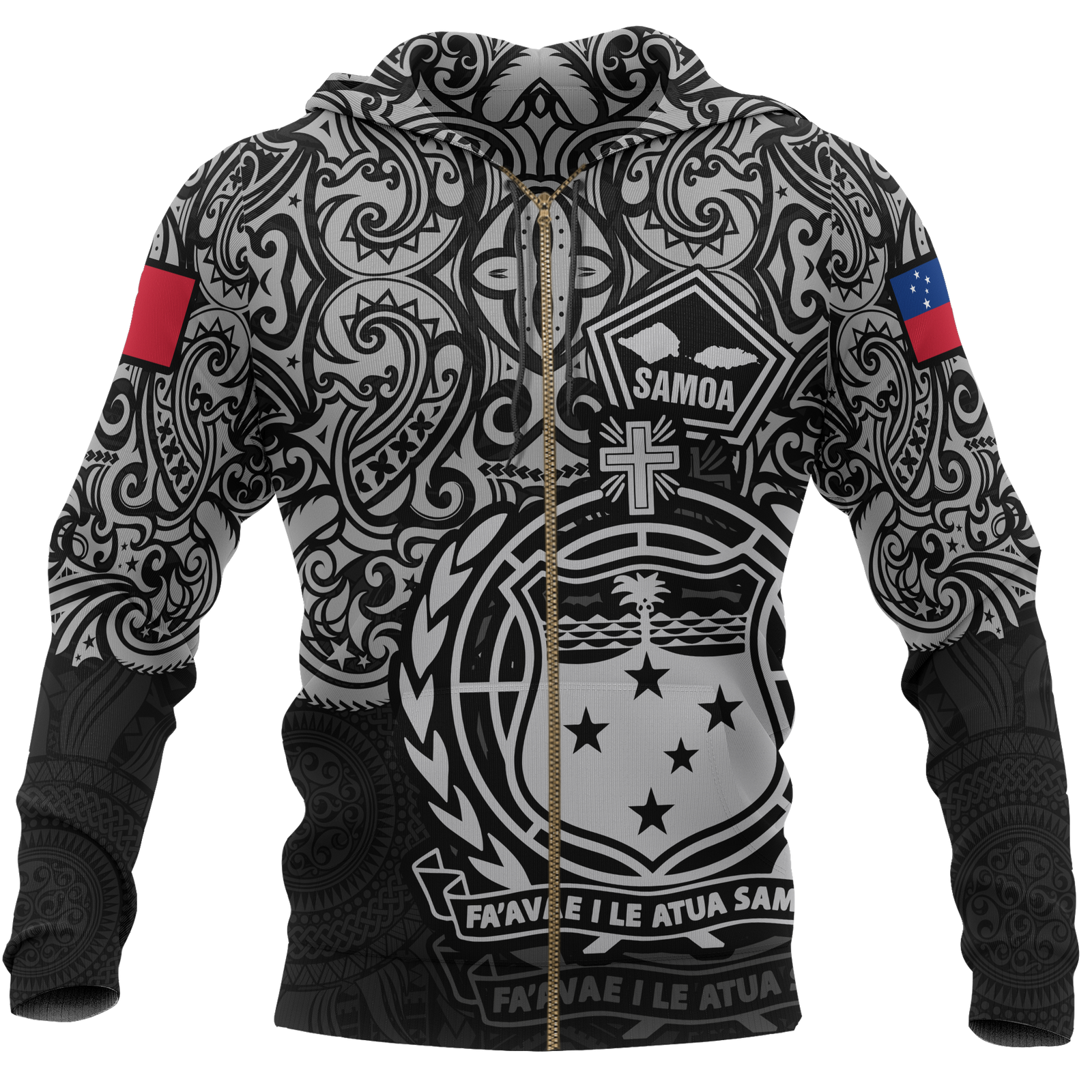 Samoa Polynesian Hoodie (Zip up) Pride of Samoa Unisex BLACK - Polynesian Pride