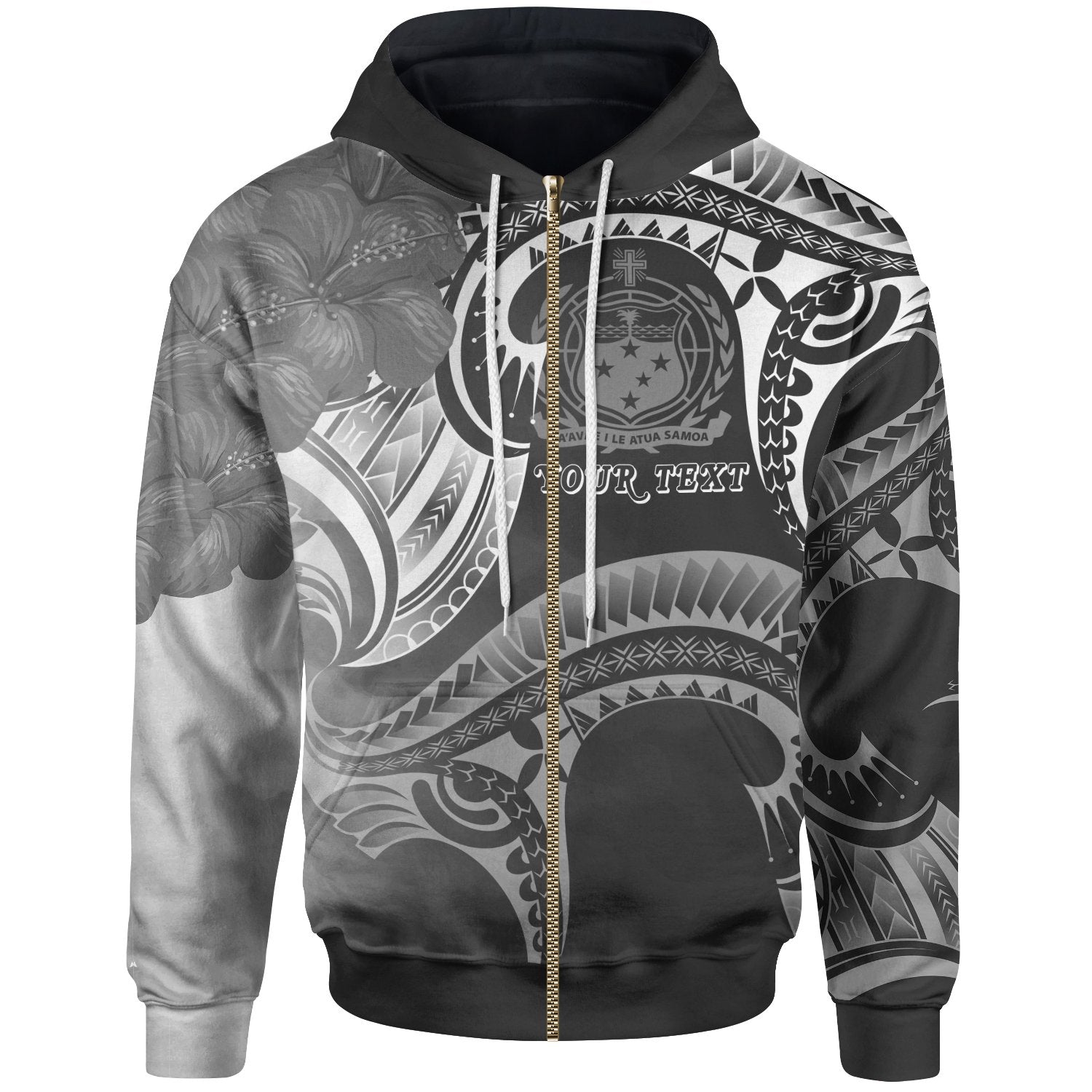 Samoa Custom Zip up Hoodie Samoa Seal Wave Style (Black) Unisex Black - Polynesian Pride