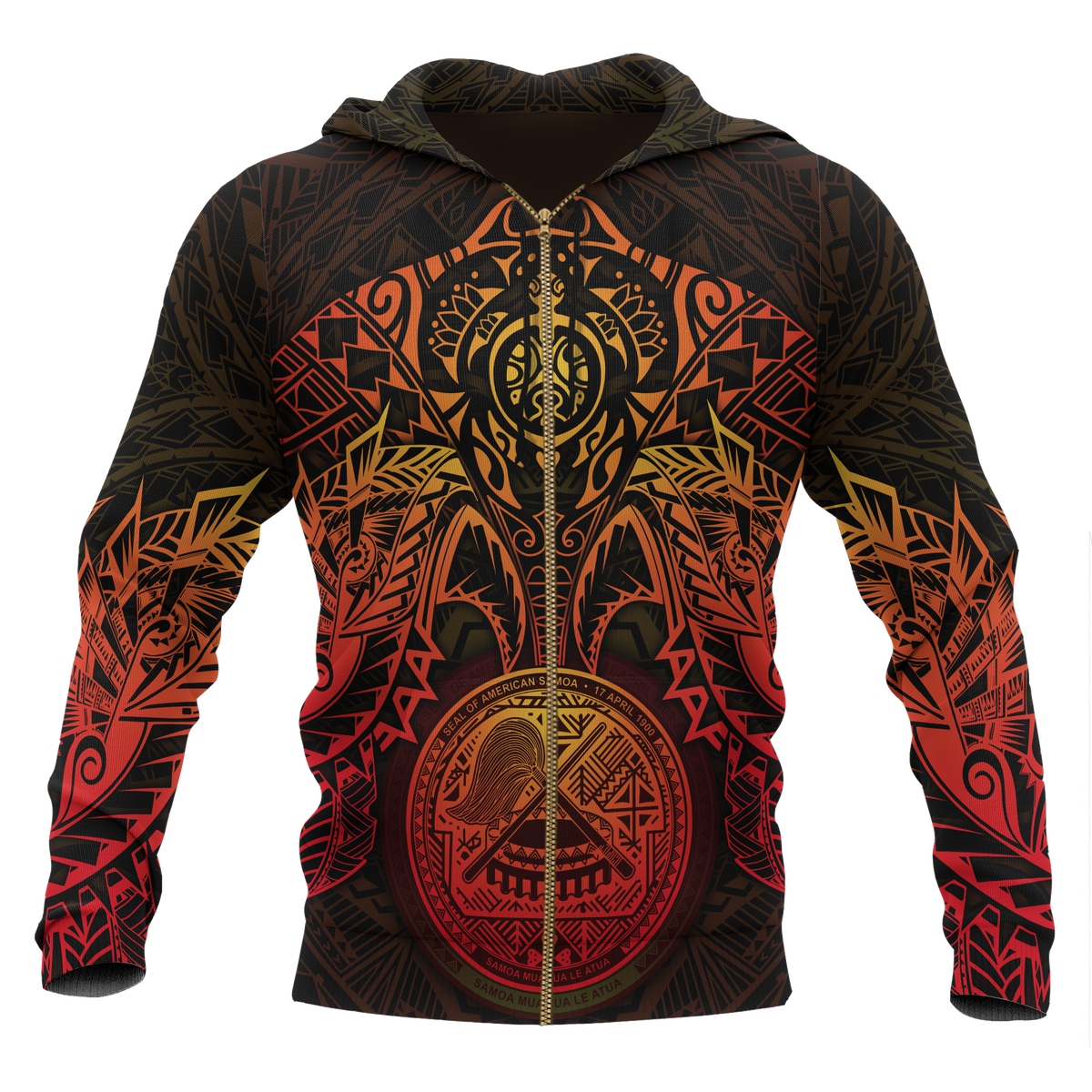 American Samoa Polynesian Zip up Hoodie Red Turtle Manta Ray Unisex RED - Polynesian Pride
