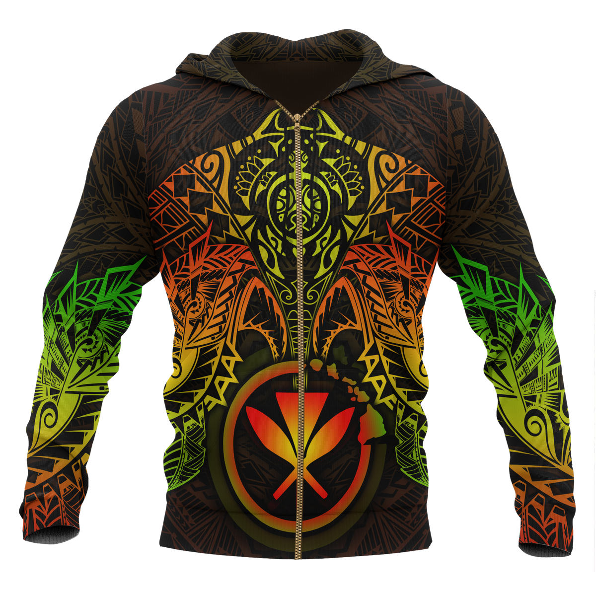 Polynesian Hawaii Zip up Hoodie Reggae Turtle Manta Ray Unisex RED - Polynesian Pride