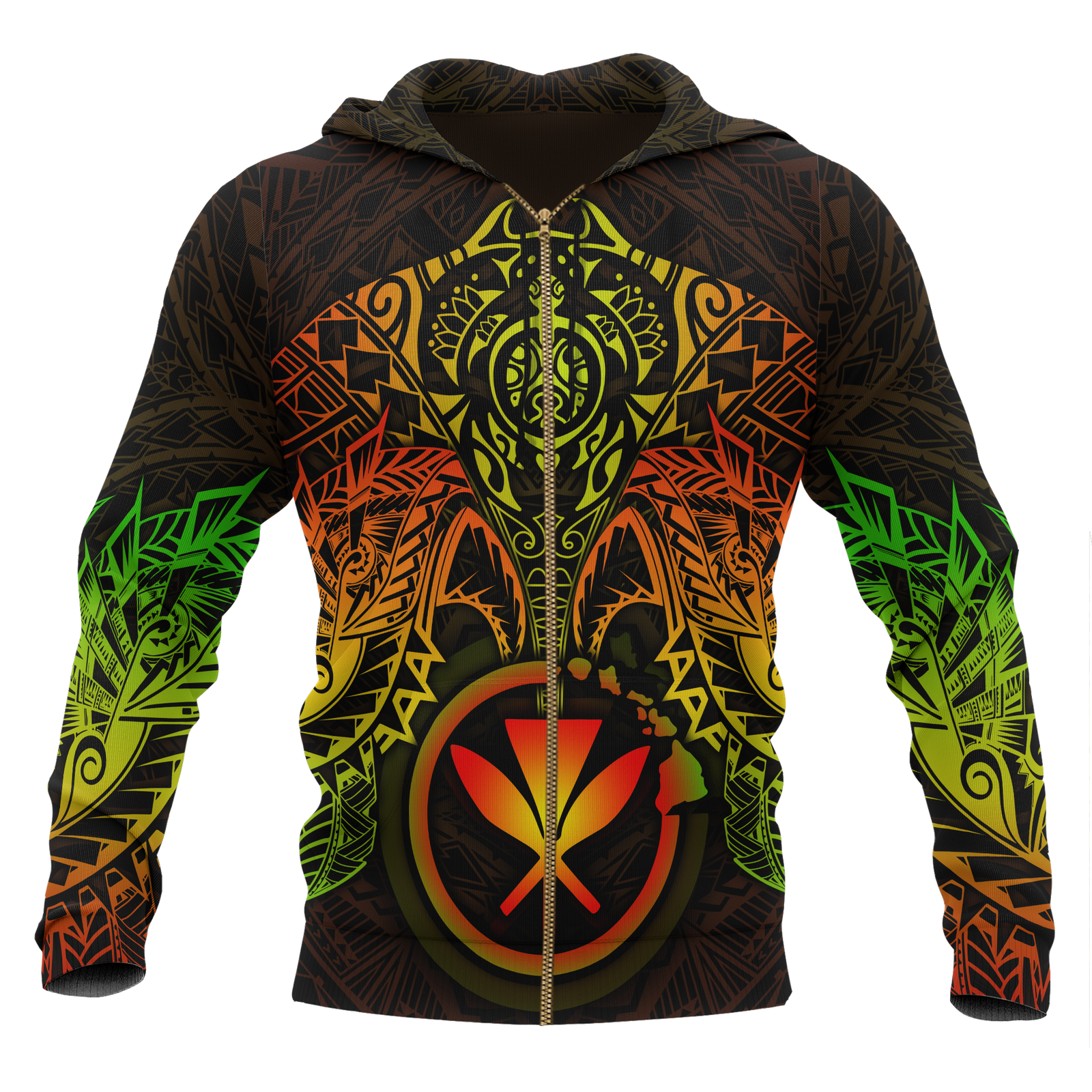 Polynesian Hawaii Zip up Hoodie Reggae Turtle Manta Ray Unisex RED - Polynesian Pride