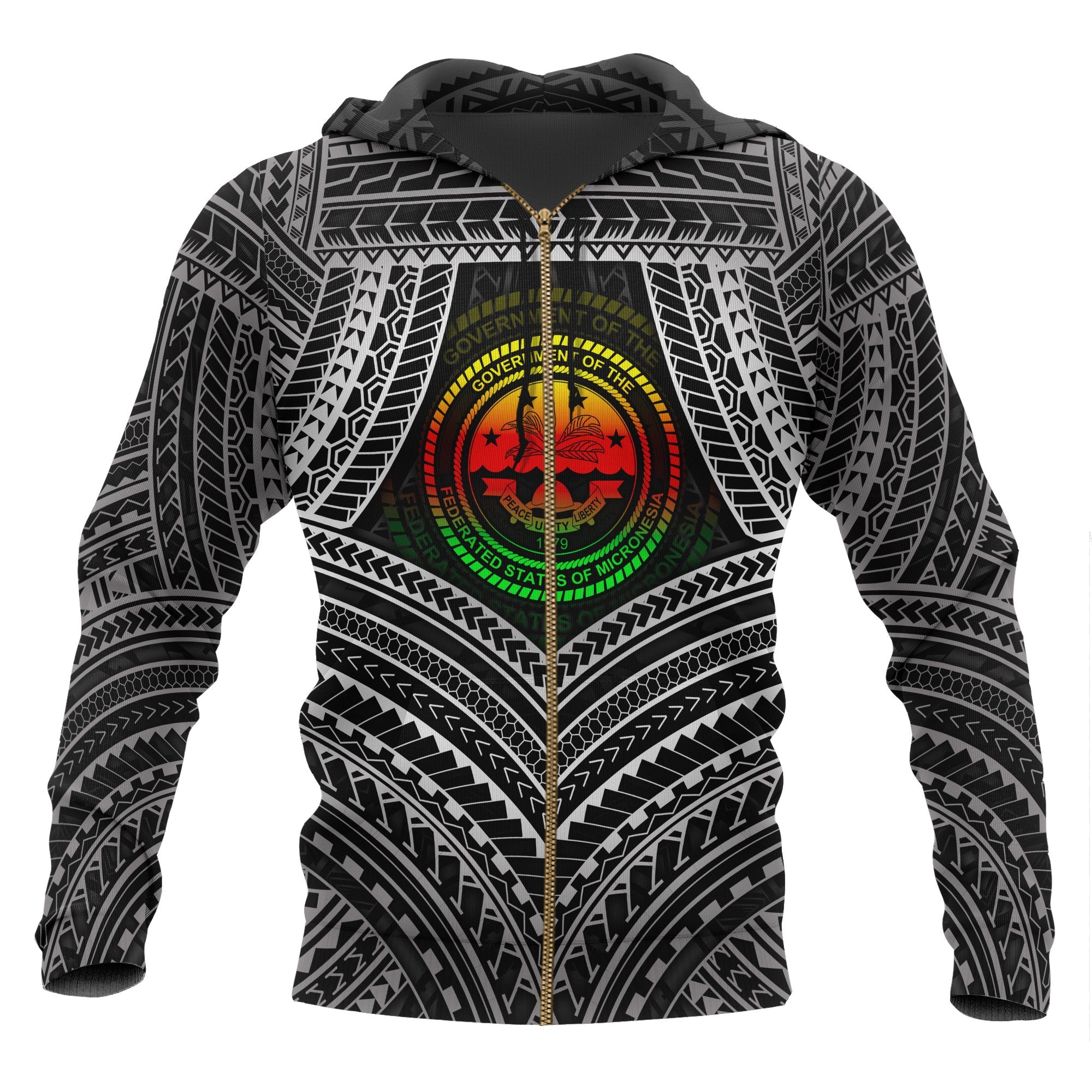 Federated States of Micronesia Zip up Hoodie FSM Seal Reggae Color Unisex Reggae - Polynesian Pride