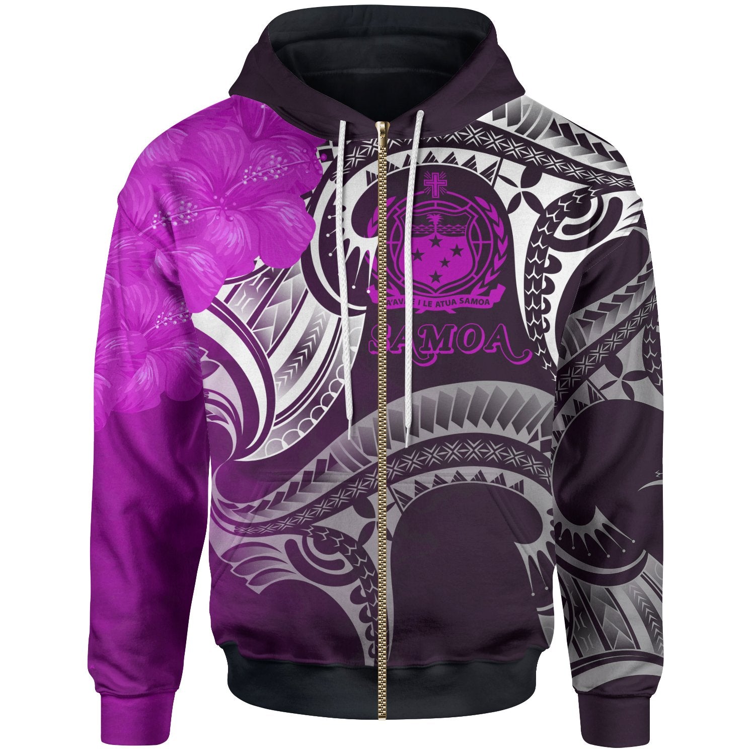 Samoa Zip up Hoodie Samoa Seal Wave Style (Pink) Unisex Pink - Polynesian Pride