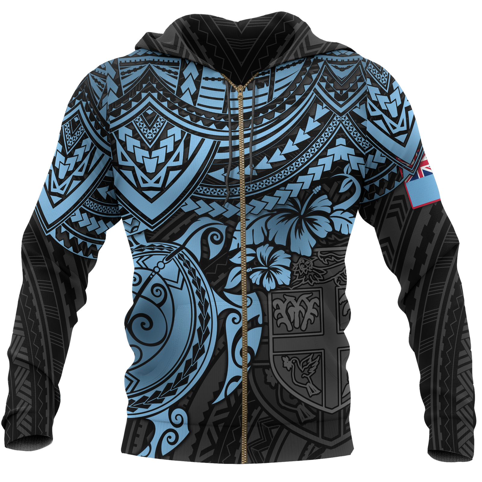 Fiji Polynesian Hoodie (Zip up) Blue Turtle Unisex Blue - Polynesian Pride