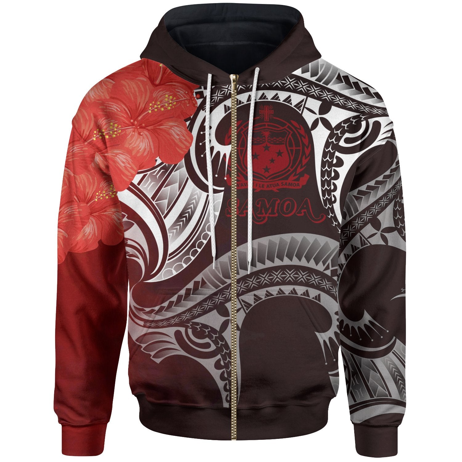 Samoa Zip up Hoodie Samoa Seal Wave Style (Red) Unisex Red - Polynesian Pride