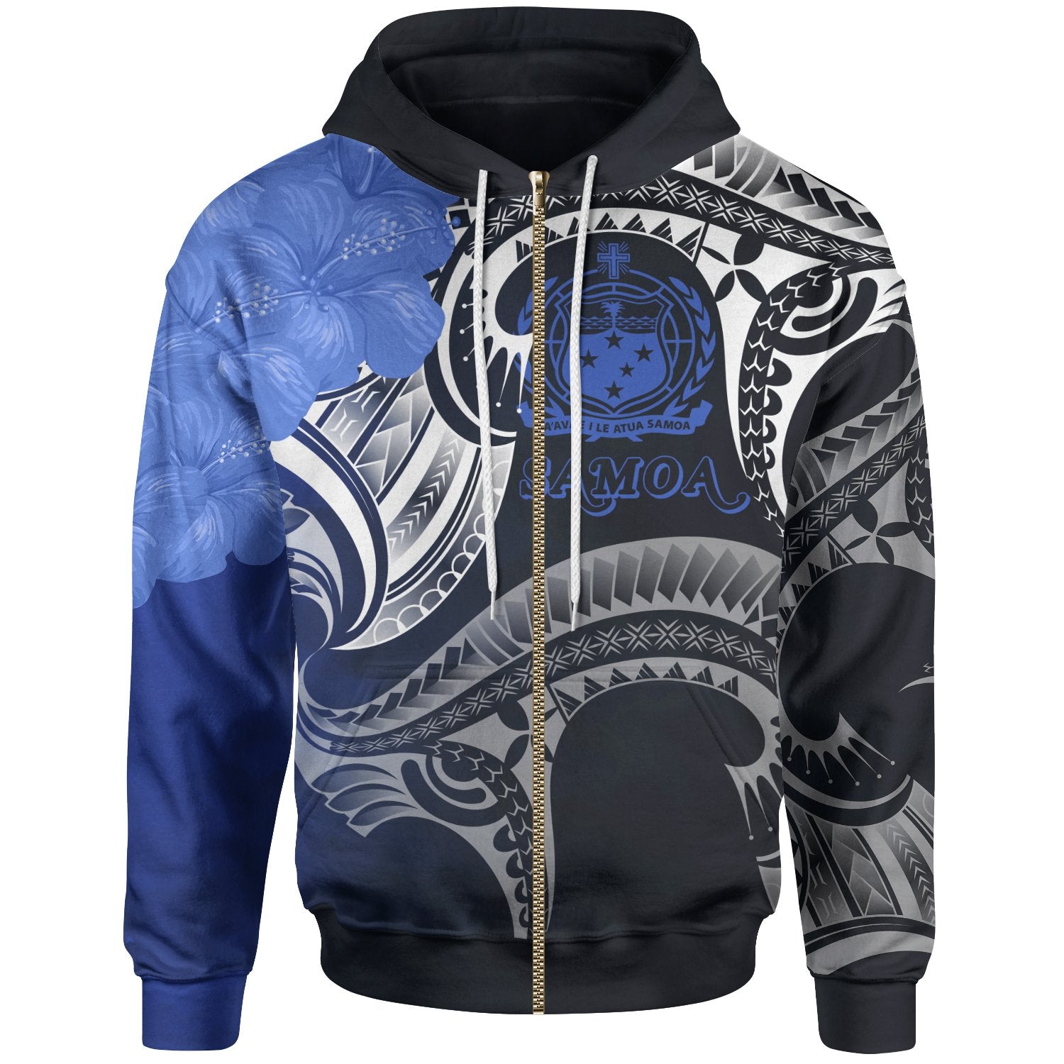 Samoa Zip up Hoodie Samoa Seal Wave Style (Blue) Unisex Blue - Polynesian Pride