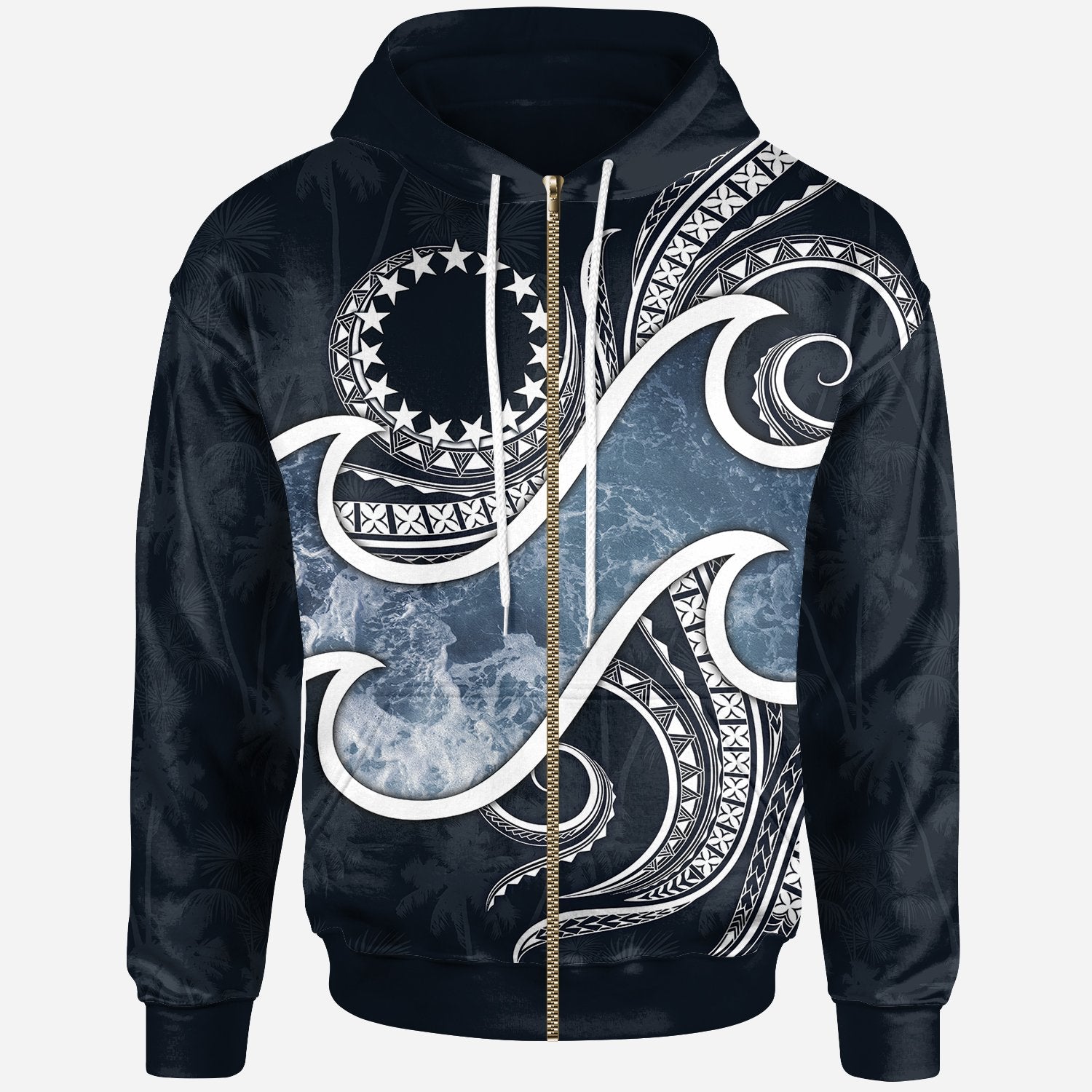 Cook Islands Polynesian Zip up Hoodie Ocean Style Unisex Blue - Polynesian Pride