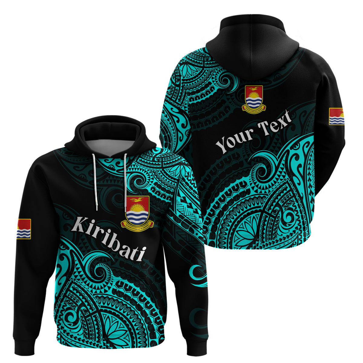 Custom Ribaberiki Kiribati Coat of Arms Mix Cyan Polynesian Hoodie LT14 Pullover Hoodie Cyan - Polynesian Pride